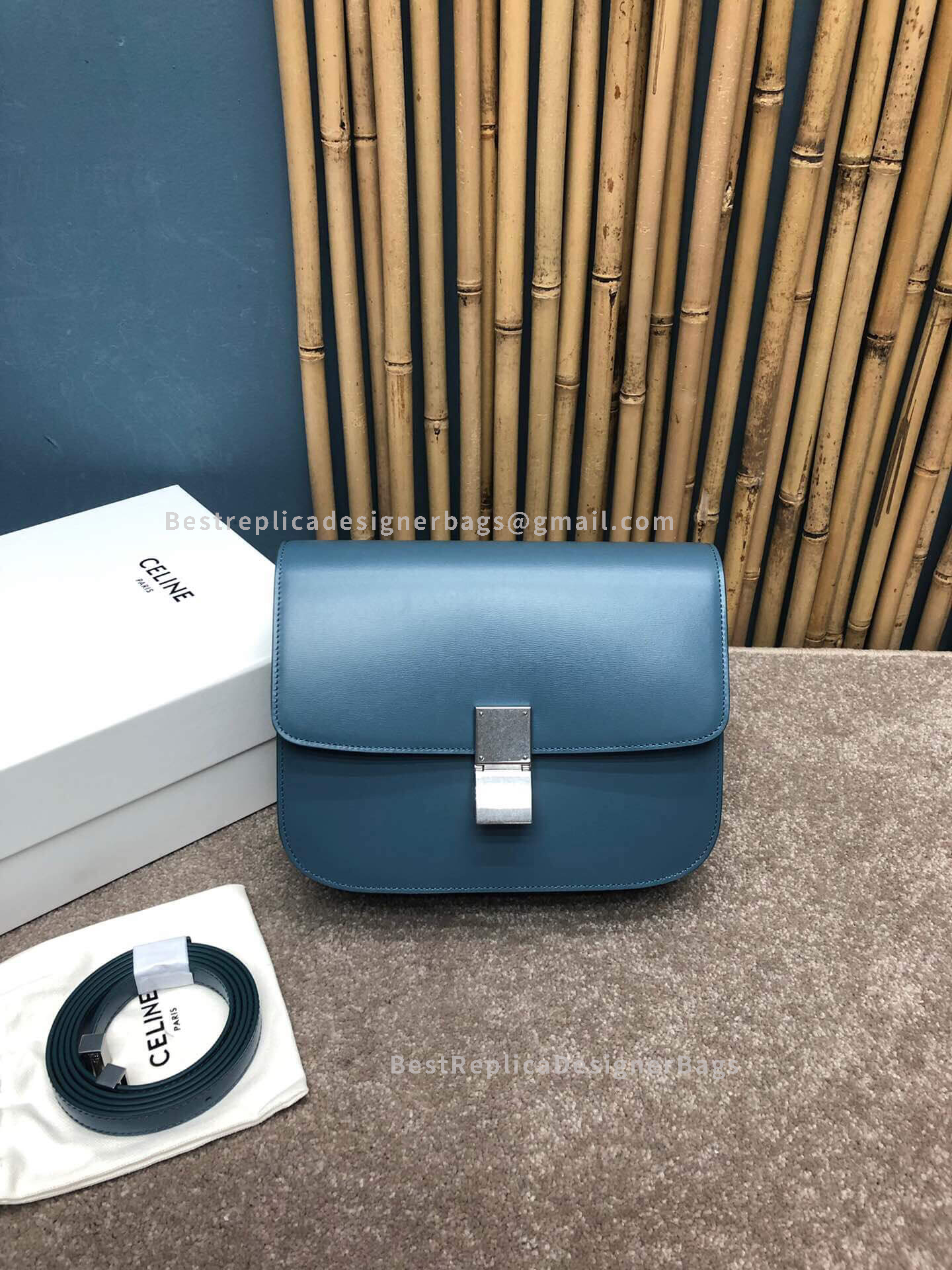 Celine Medium Classic Box Bag Slate Blue Calfskin